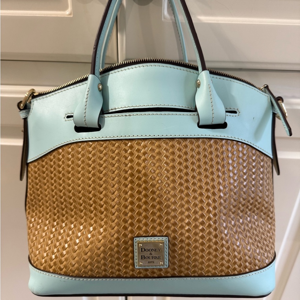 Dooney & Bourke Aqua and Tan Woven Satchel